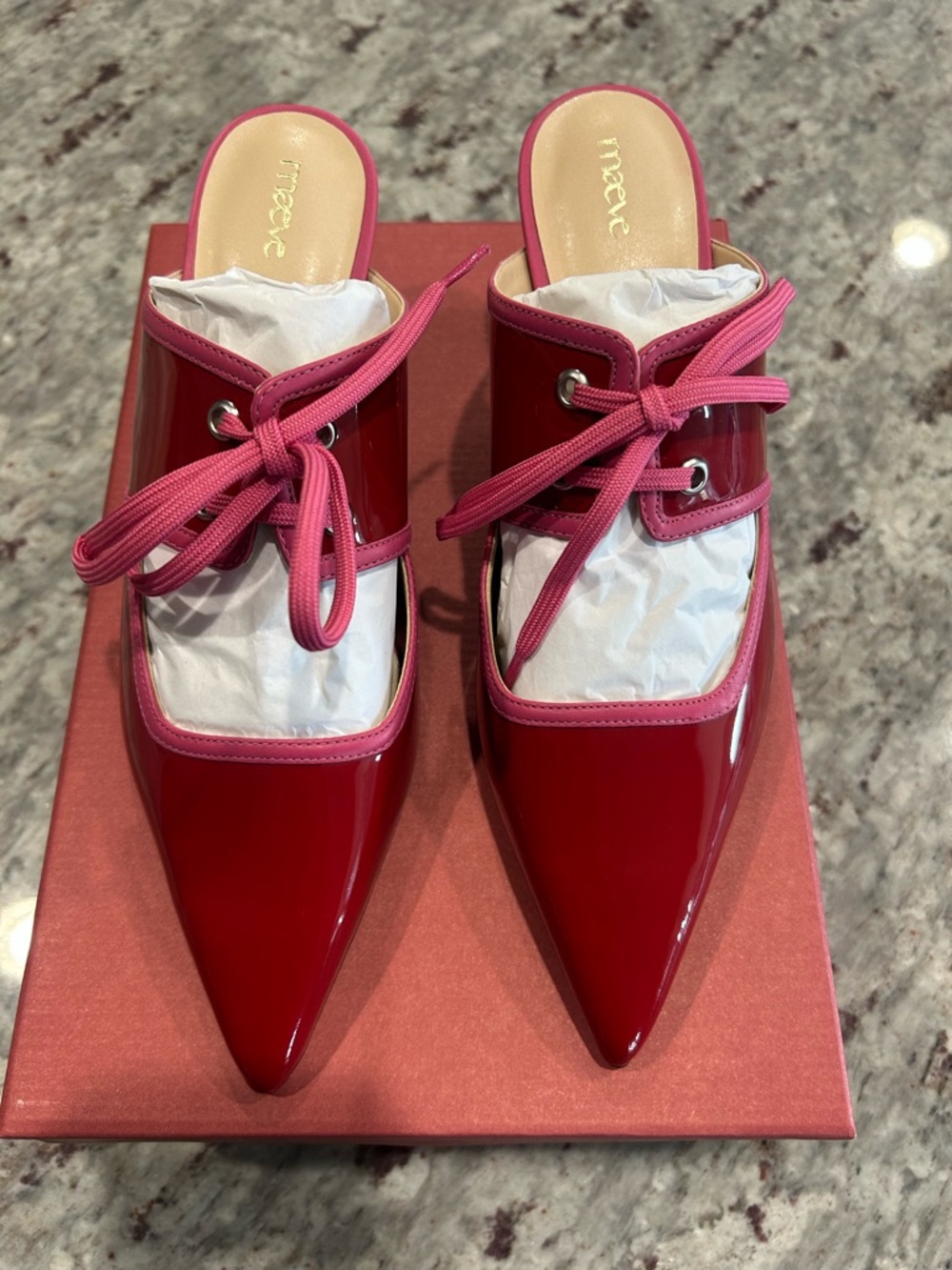 Maeve Red & Pink Patent Mules / Heels